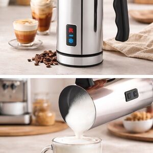 Stainless Steel Milk Frother with Black Handle